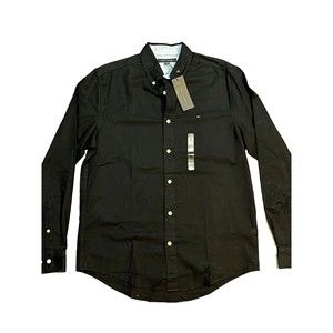 MSRP $74.50 NWT Tommy Hilfiger Dress Shirt Button Down Navy Mens Cotton M